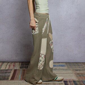 POL Solid Pattern Patch Detail Thermal Knit Waistband Pants OLIVE  S-L